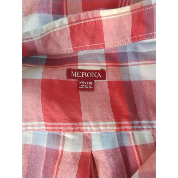 Merona Mens XXL Lightweight Red Plaid Short Sleeve Button Down Casual Shirt - Picture 12 of 12